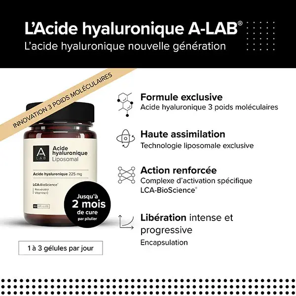 Ácido Hialurônico Lipossomal A-Lab 225mg - Antirrugas, Elasticidade e Firmeza da Pele - 60 cápsulas