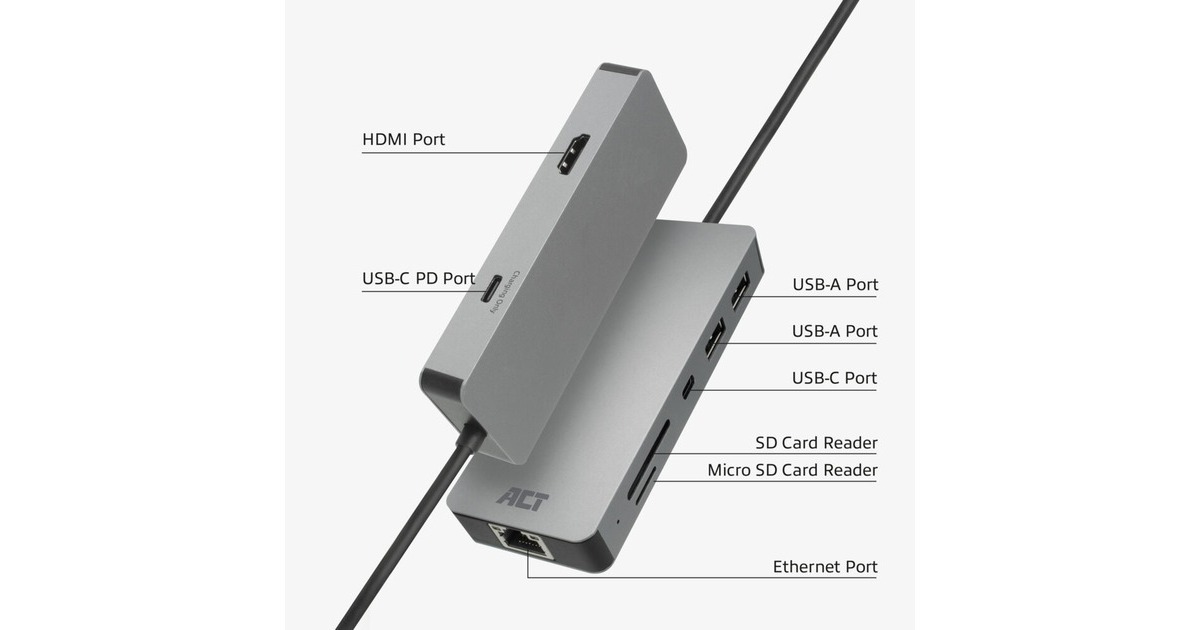 ACT ConnectivityUSB-C 4K docking station  (Aluminium, USB-C, HDMI, LAN)