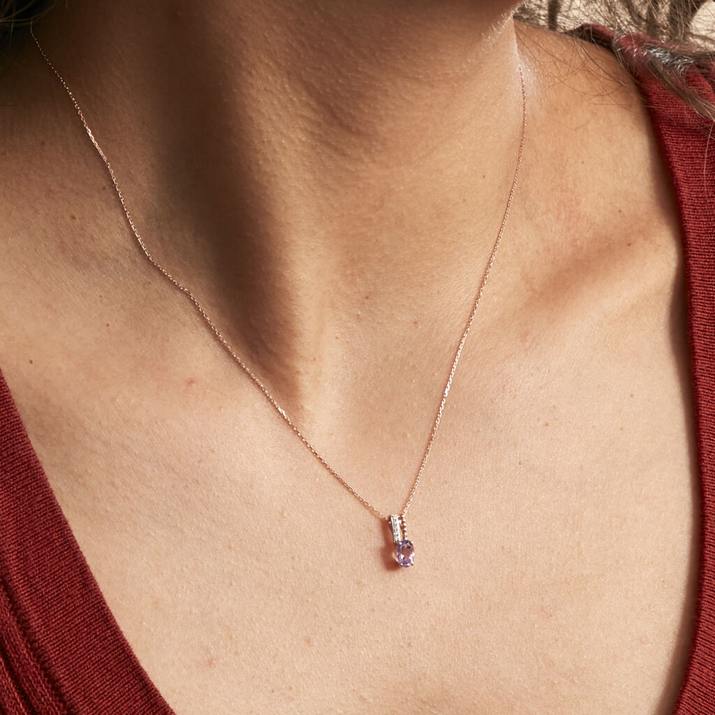 Collier Frannie Or Rose Amethyste Et Oxyde De Zirconium