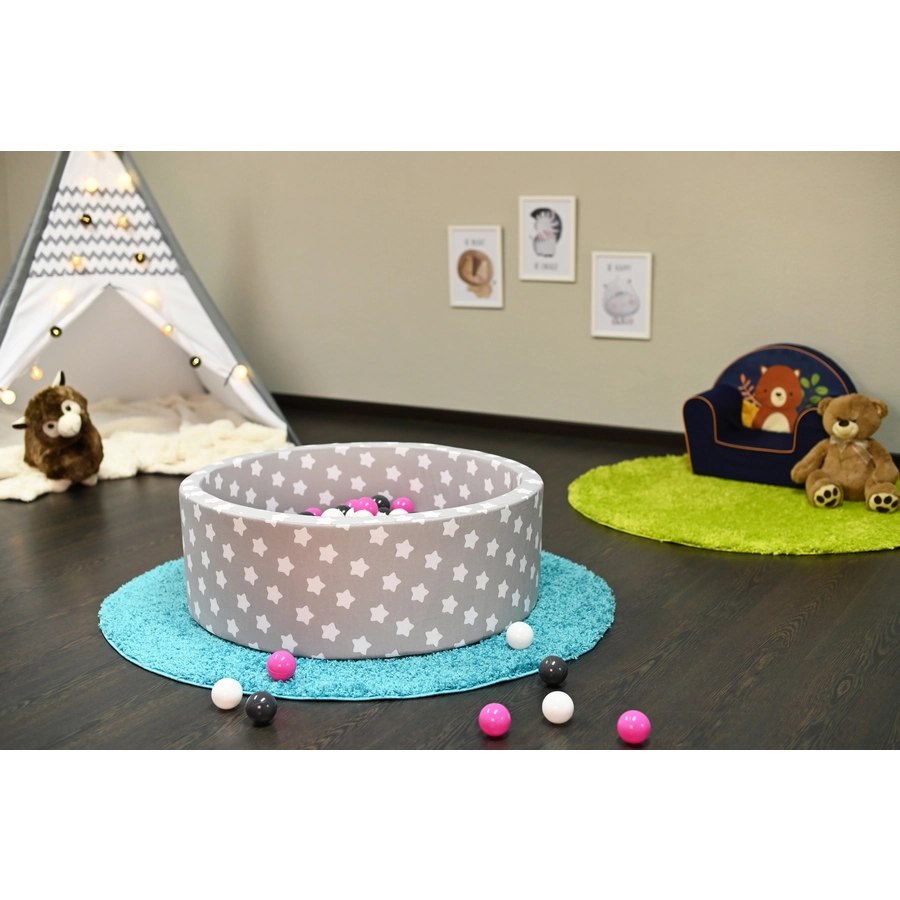 knorr toys® Bällebad soft - Grey white stars - 300 balls cremegreyrose grau