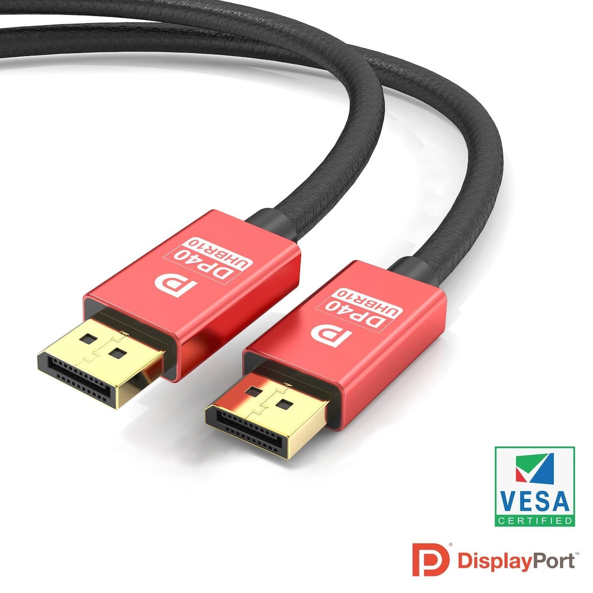 NORDIC-SERTIFISERT KABLER 50cm VESA-sertifisert nylonflettet Displayport 2.1 kabel DP40 UHBR10 40Gbps 8K60Hz 4K144Hz