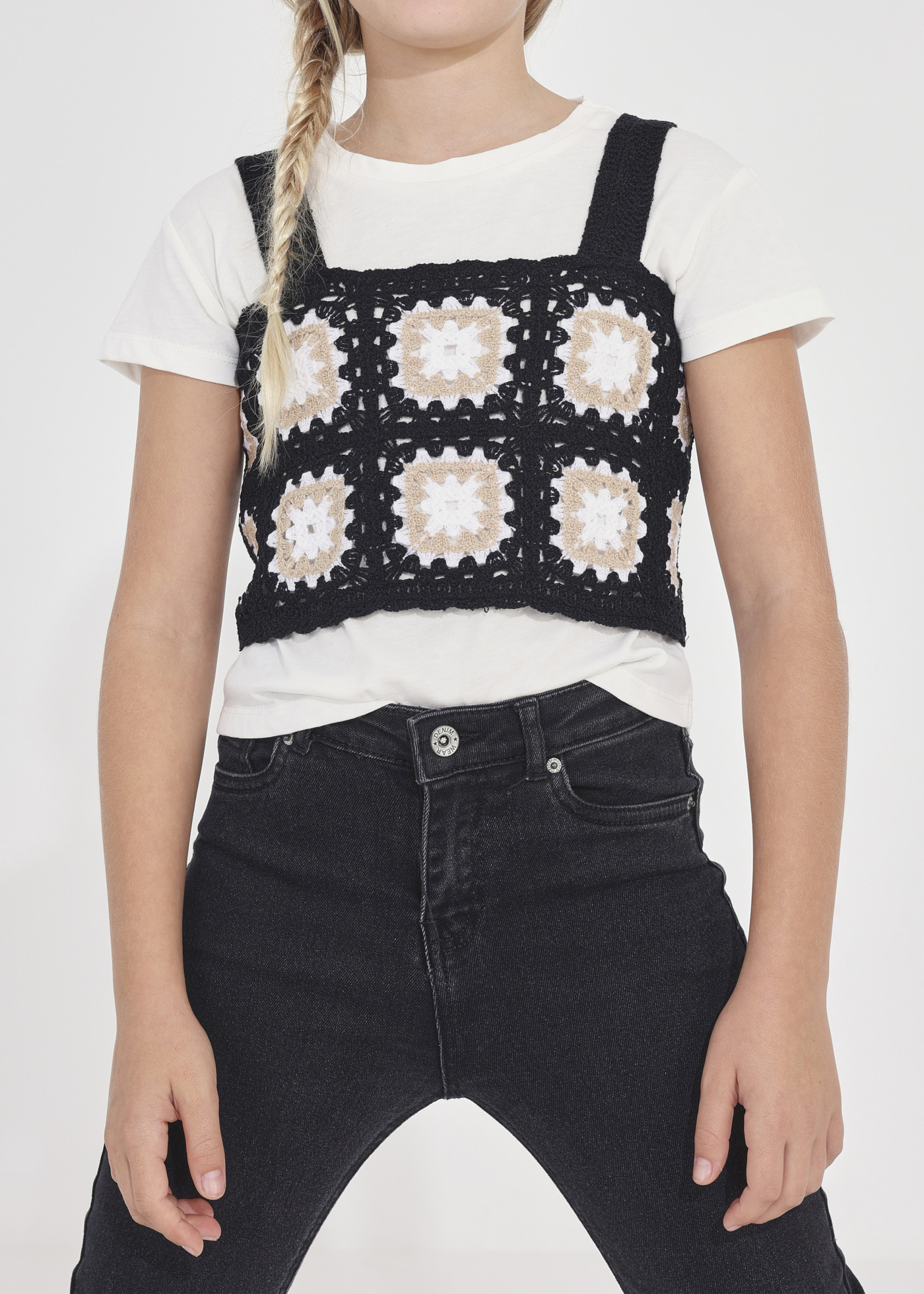 Calça jeans cropped de algodão para meninas