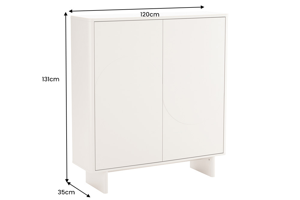 Design Highboard SAVOY 130cm kaschmir weiß Marmor Keramik mit Stauraum und 3D-Front