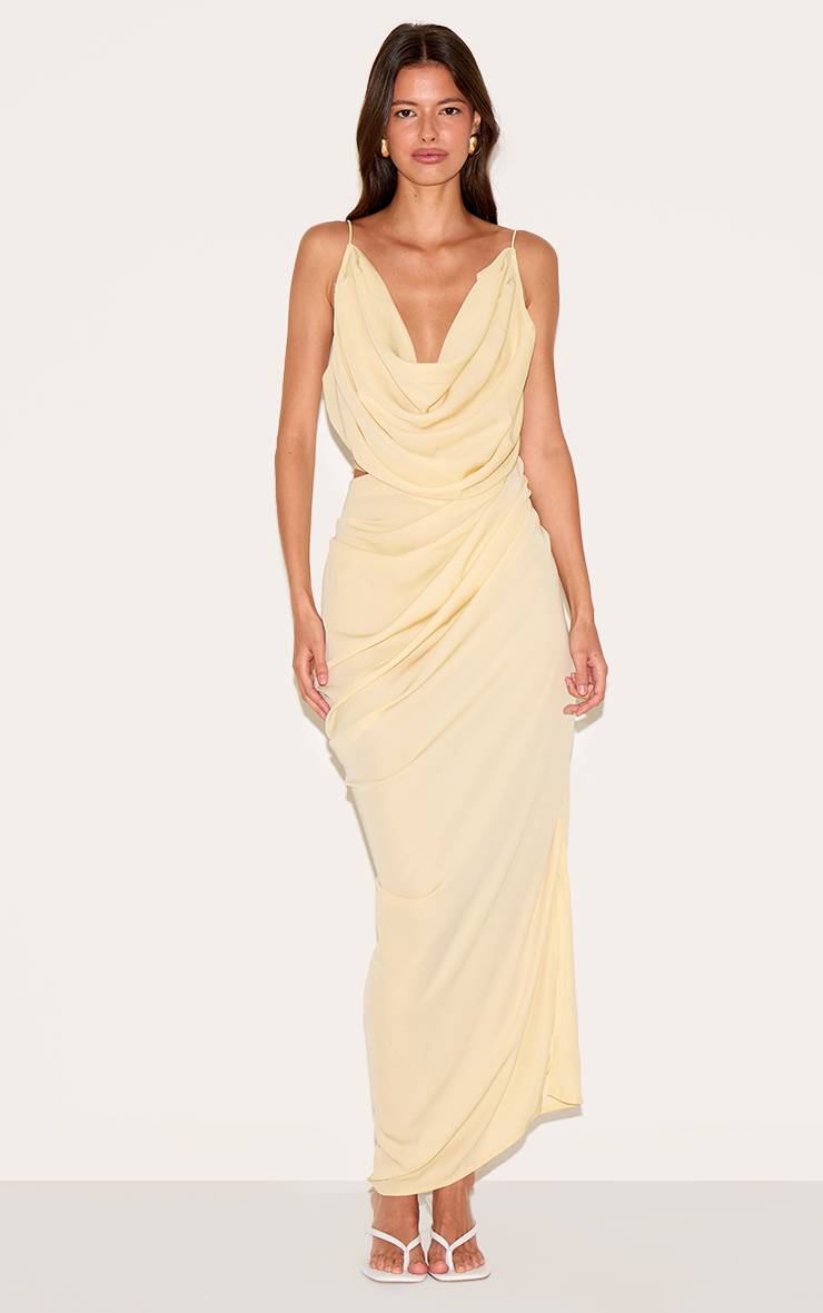 Butter Yellow Robe Midaxi En Mousseline À Imprimé Abstrait Avec Drapé Et Découpes