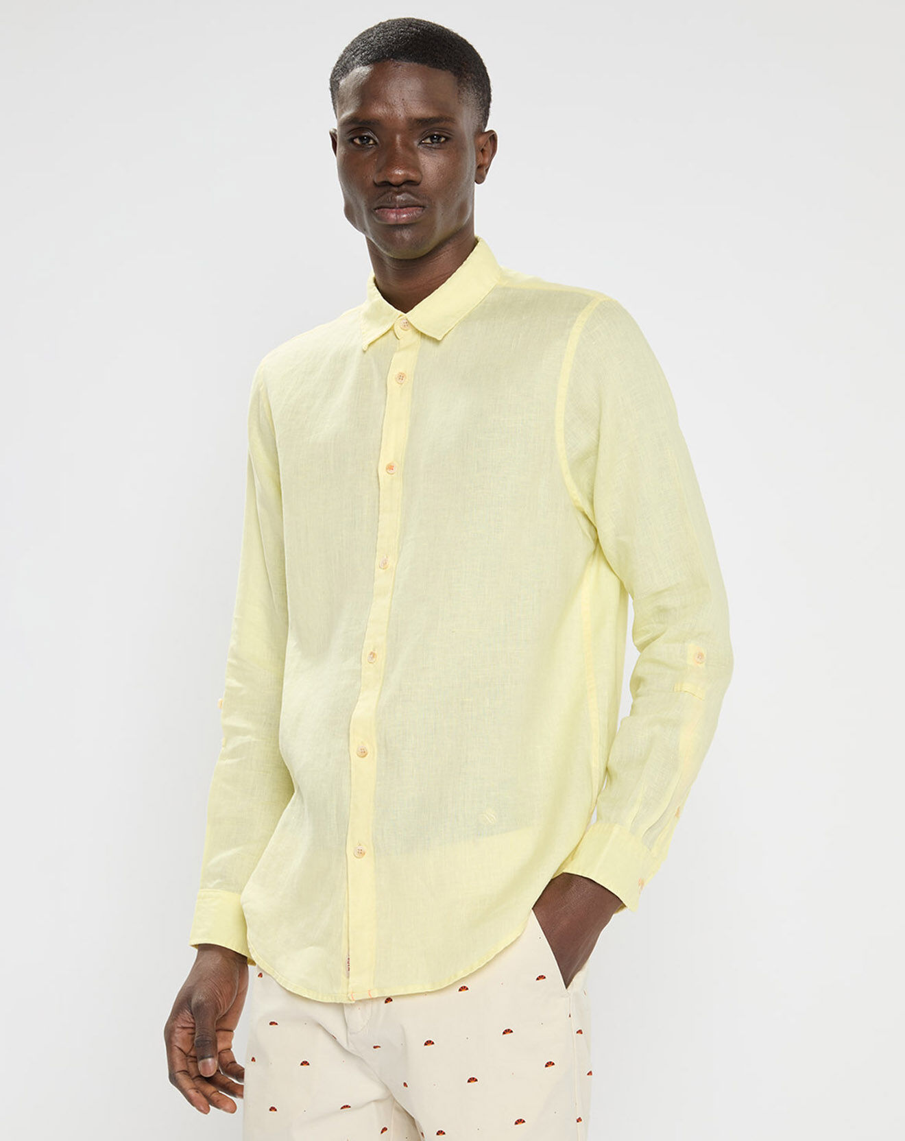 Scotch & Soda Chemise 100% Lin Regular Fit Garment Dyed jaune clair
