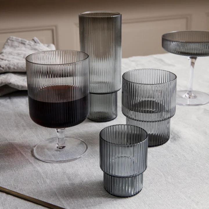 Ferm Living - Ripple Rotweinglas, klar (2er-Set)