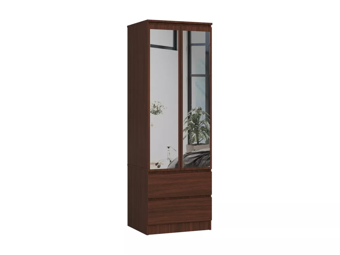 Armoire AKORD S60 avec miroir Wengé 60 cm 2 portes 2 tiroirs façade Wengé 1 étagère 60x51x180 cm