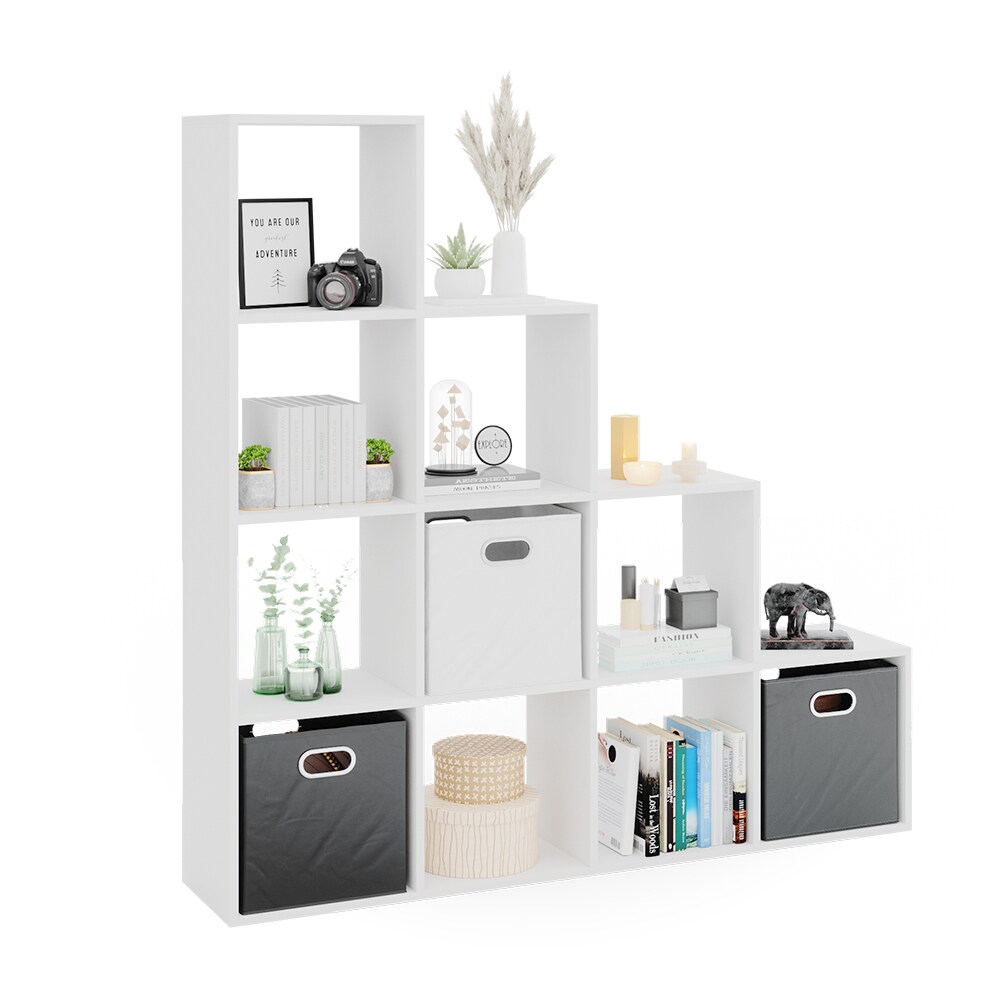 VICCO Treppenregal 10 Fächer Weiß - Raumteiler Stufenregal Bücherregal Büro Büroregal Standregal