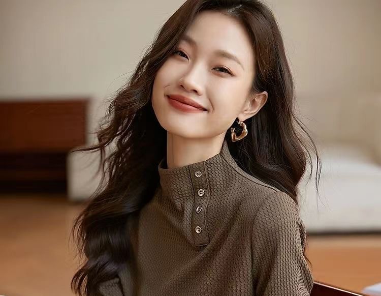 Jeonseon - T-shirt met lange mouwen en mockneck, effen