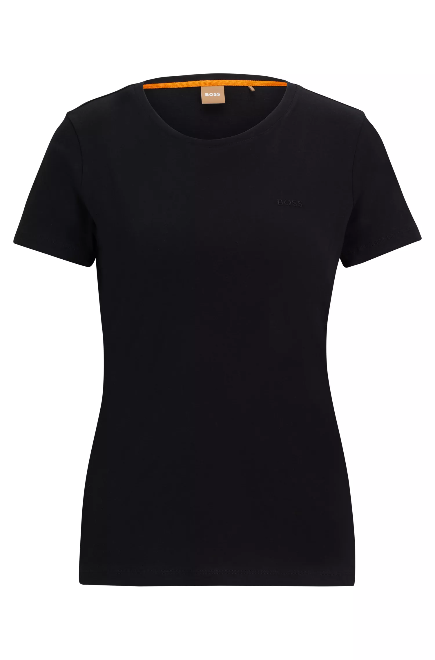 Camiseta BOSS laranja, corte slim, em malha de algodão com logo.