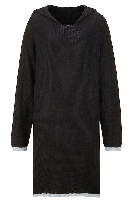 Long-Pullover, Kapuze, farbige Bündchen, Langarm