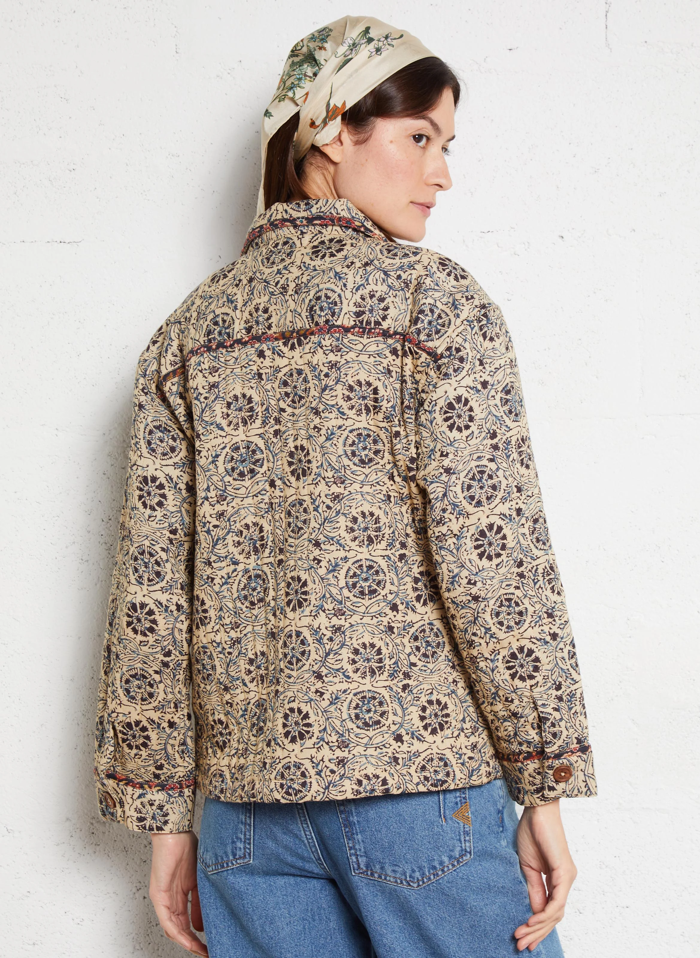 ANOUSHKA - Veste droite imprimée en coton | Bleu