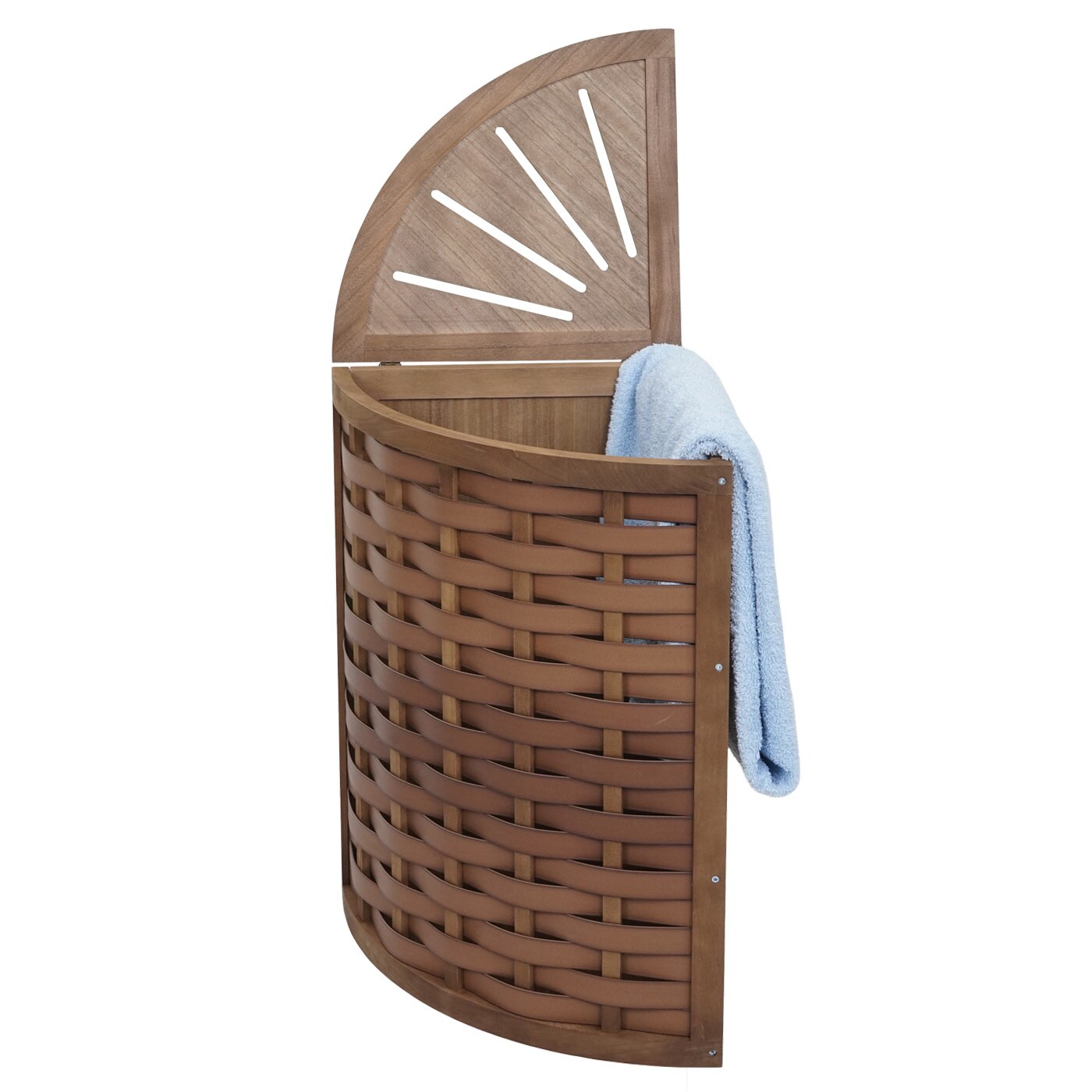 Eck-Wäschekorb MCW-H87, Wäschebox Wäschesammler Wäschebehälter Wäschesortierer, Holz 70L 66x53x38cm ~ braun