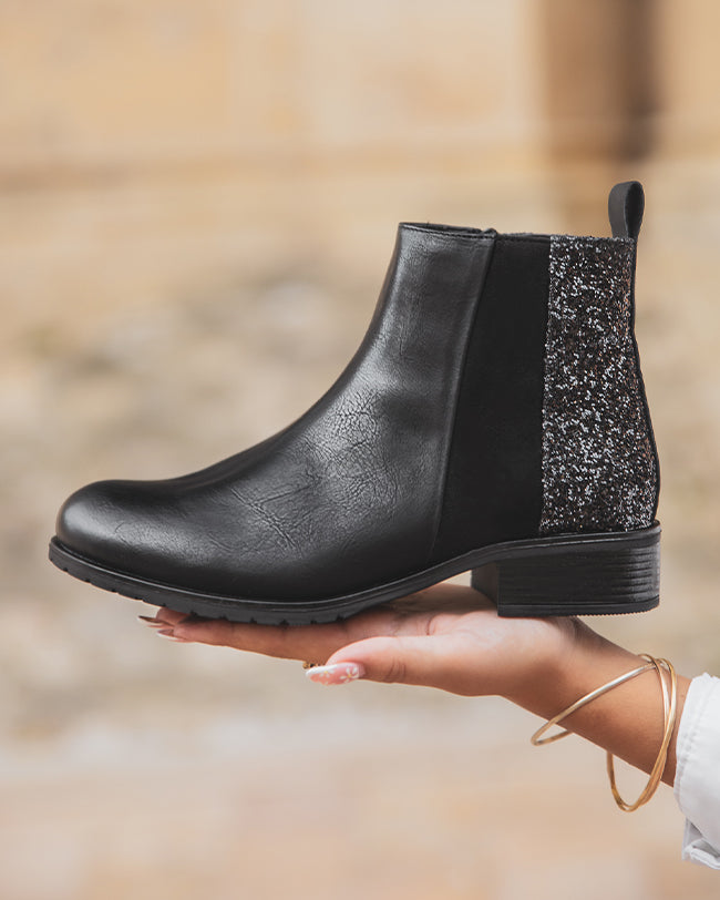 Bottine femme basse noir paillettes - Ludmila