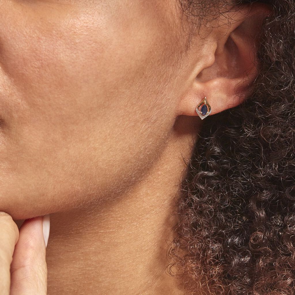Boucles D'oreilles Puces Or Jaune Serguei Saphir Et Diamants