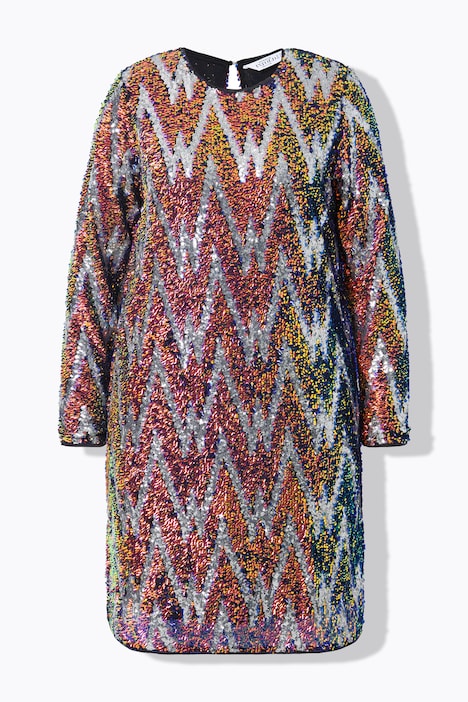 Kleid, A-Line, ZickZack Pailletten, Langarm