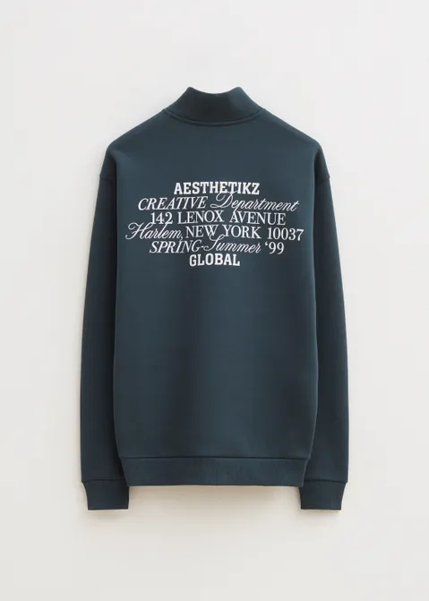 Half zip sweater met tekst blauw (PETROL)