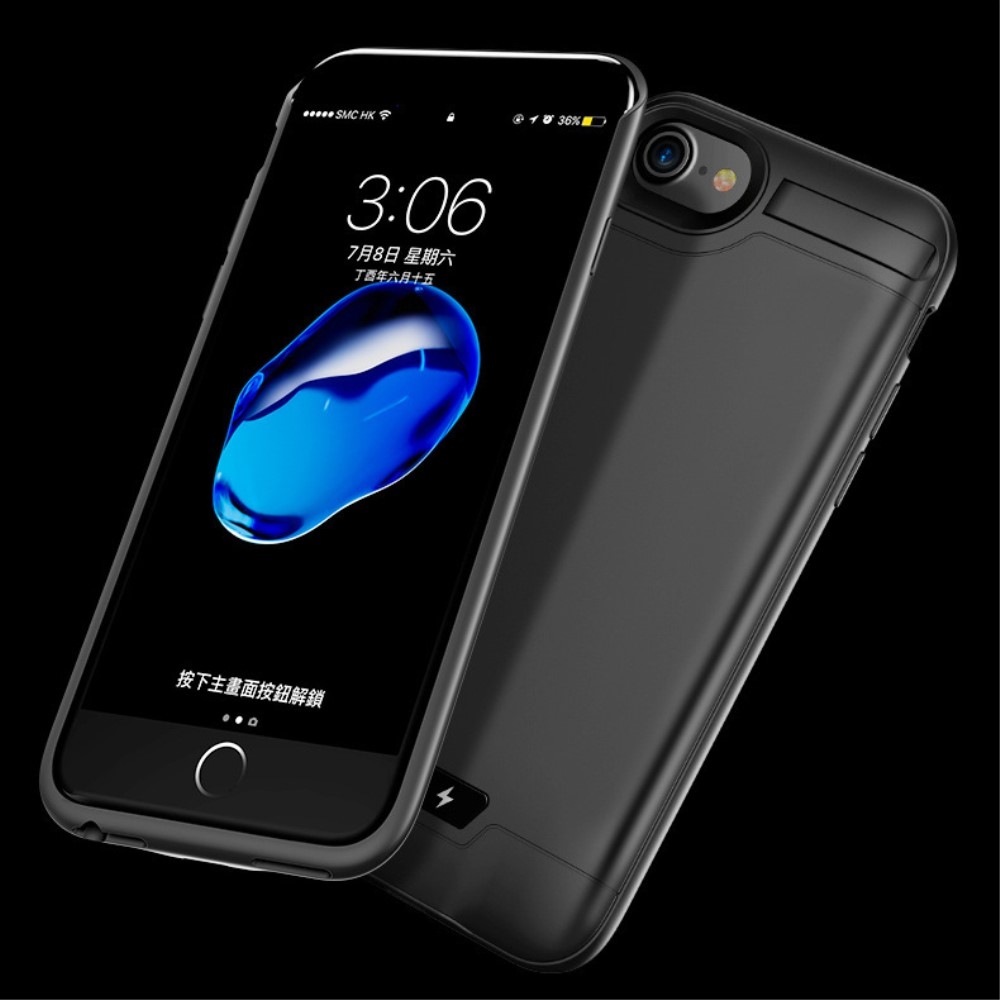 iPhone SE (2022/2020) / 8 / 7 / 6S Power Akku Hülle 5000mAh Soft Touch Finish mit Standfuss - Schwarz