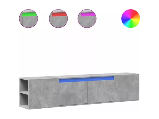 Meuble TV mural avec LED gris béton 180x31x39,5 cm