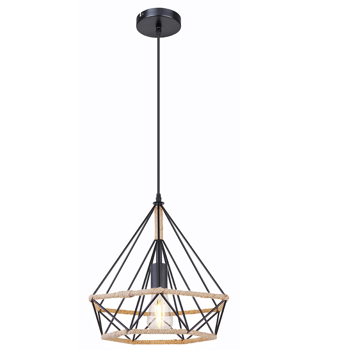 Pendelleuchte - schwarz - mit Hanfseil - 120 cm