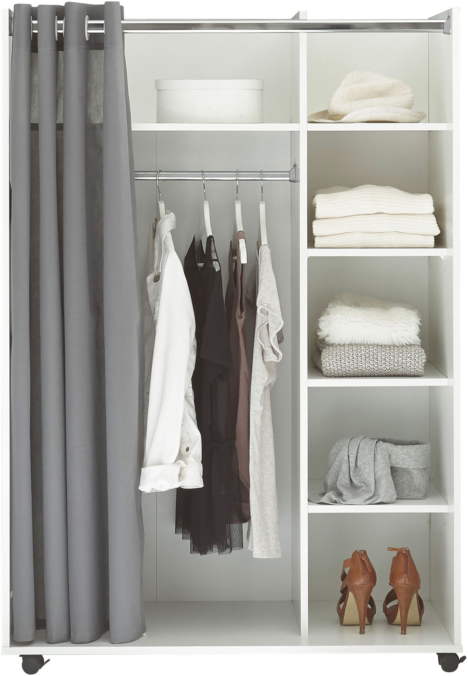 Schlafkontor Kleiderschrank »Jenke Kleiderschrank Schlafzimmerschrank auf Rollen - BESTSELLER« Allzweckkleiderschrank Schrank mit modernen Vorhang Garderobe