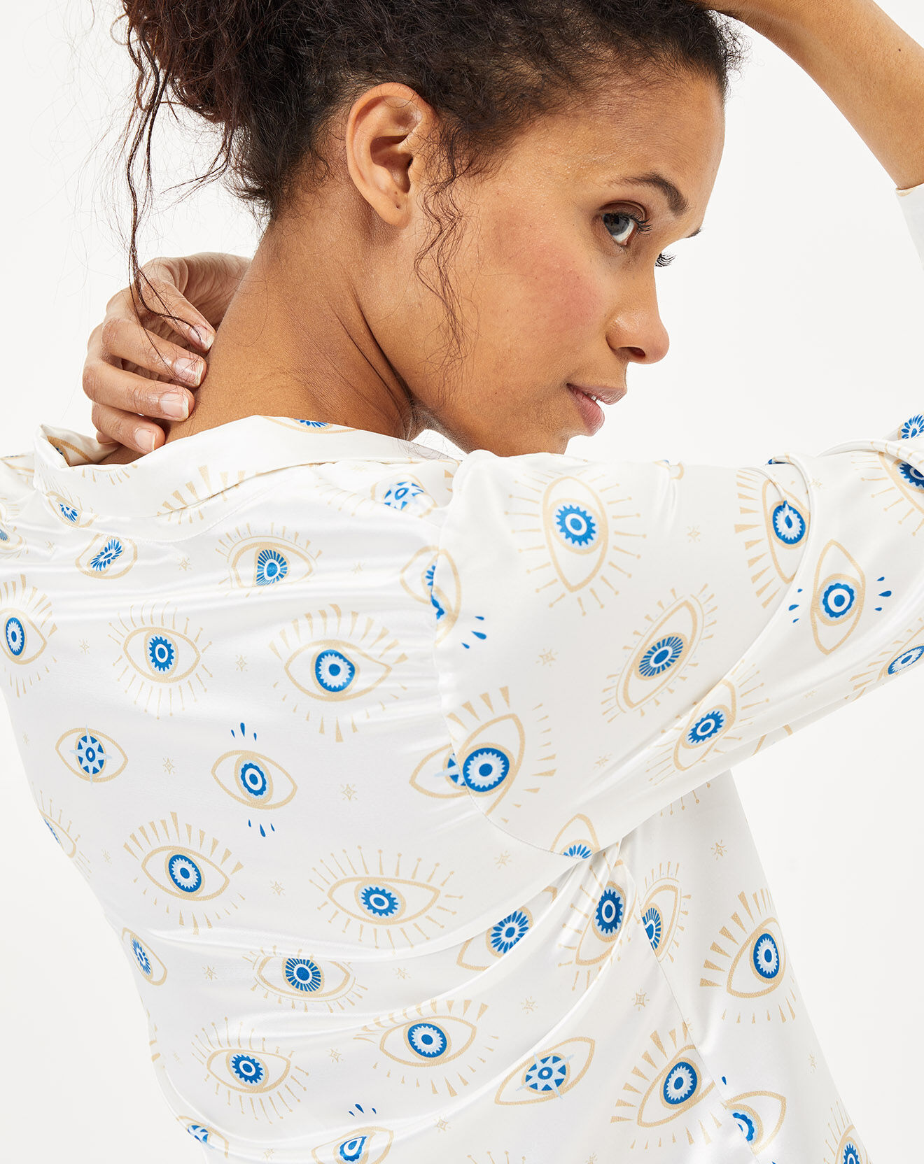 Quartier Latin Pyjama satiné Eye blanc/bleu/doré