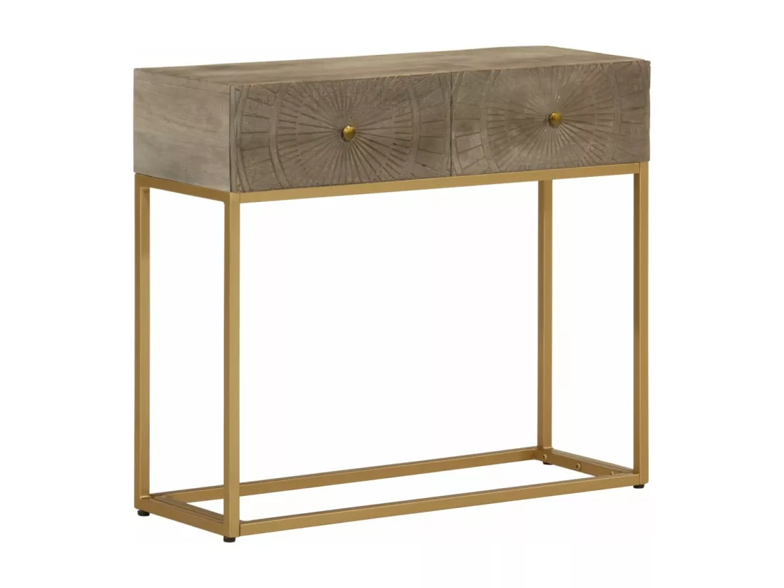 Table console 90x30x76 bois massif de manguier et fer