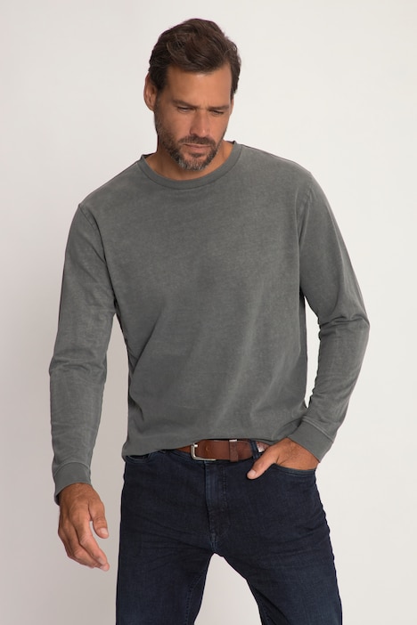 Langarmshirt, garment dyed, Rücken Print, Rundhals,