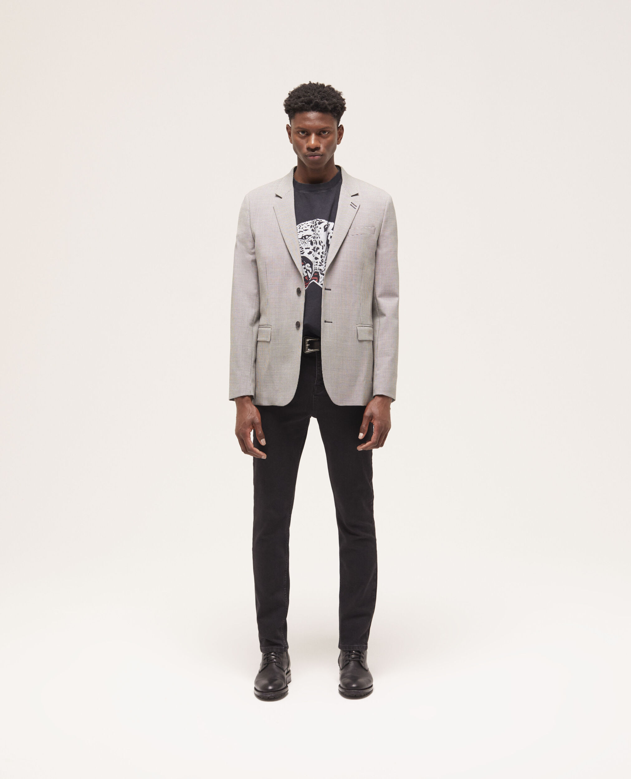Veste de costume en laine à motifs grise