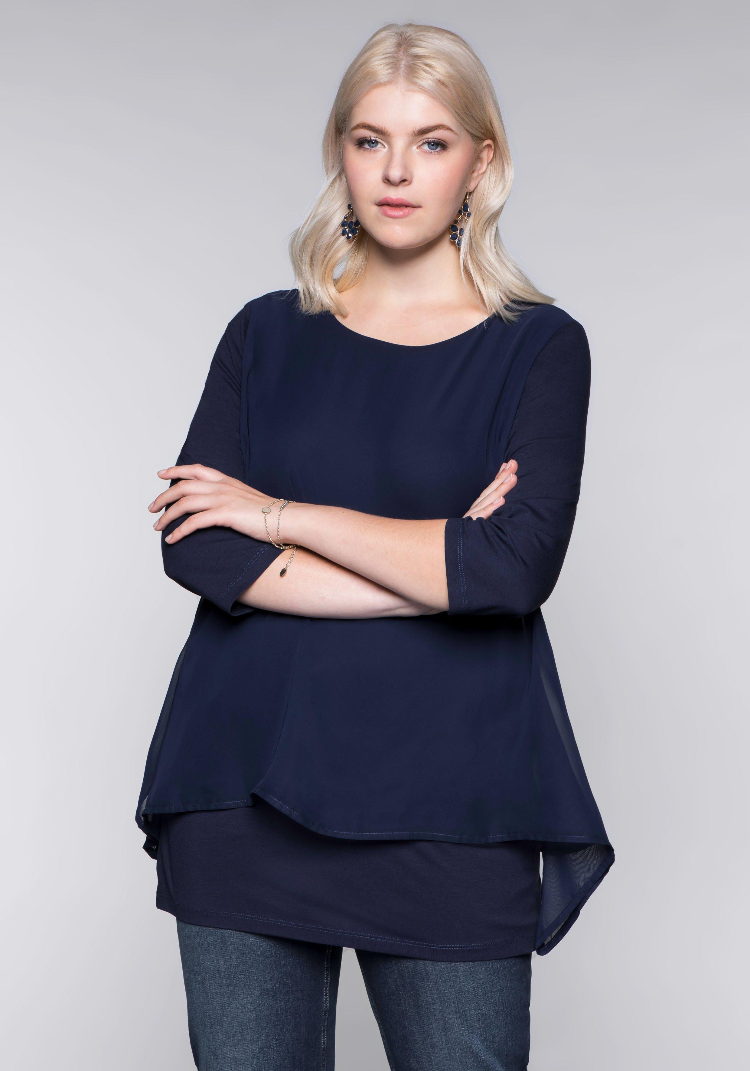 Blusenshirt in leichter A-Linie mit Zipfelsaum