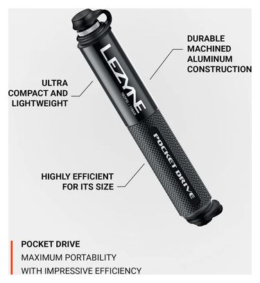 Pompe à Main Lezyne Pocket Drive (Max 160 psi / 11 bar) Gris