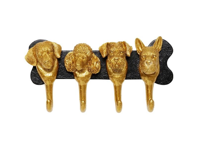 Kare Wandgarderobe Dog Family 30.5 cm x 15.5 cm, Gold/Schwa Wandleiste für die Garderobe