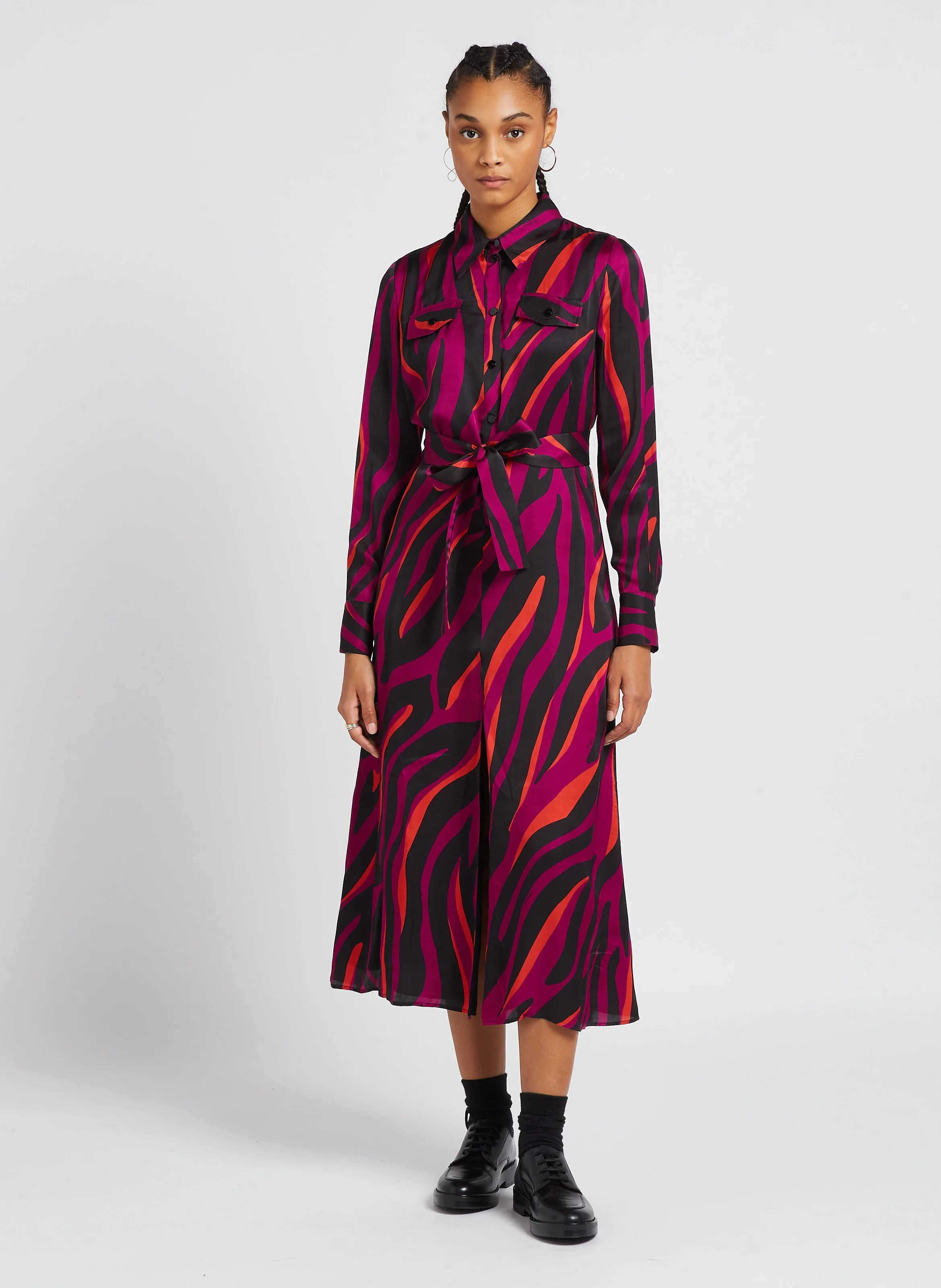 ASSENTE - Robe chemise droite à col classique | Multicolore