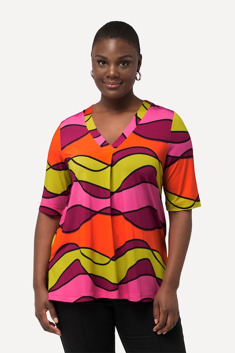 Slinkyshirt, Wellendesign, V-Ausschnitt, Halbarm