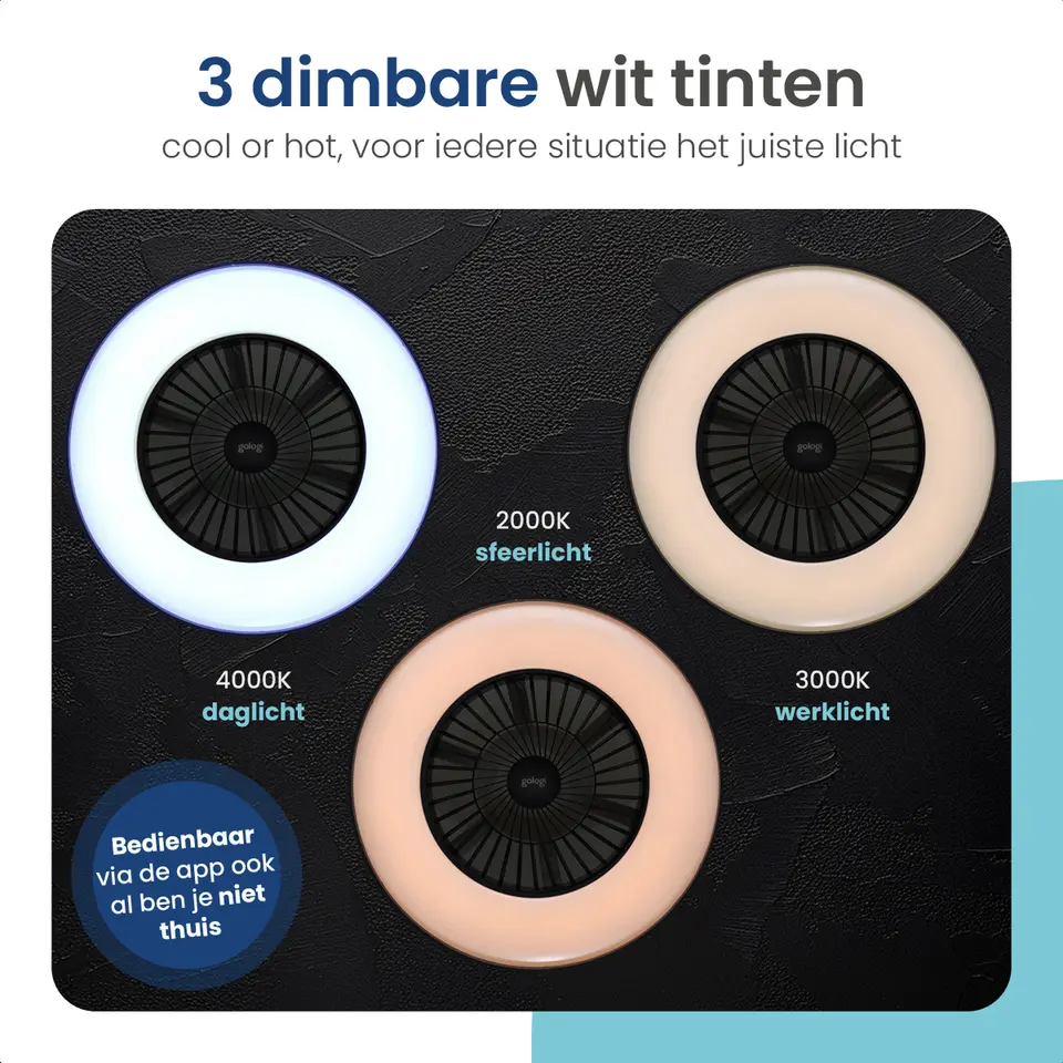Gologi Plafondventilator met Verlichting - Ø60 cm - LED RGBW - 6 Standen