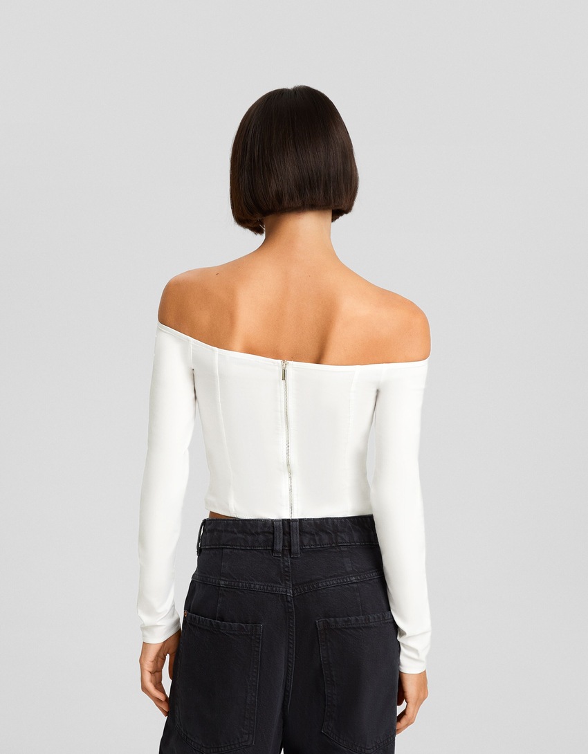 Blusa bengaline de manga comprida com recortes