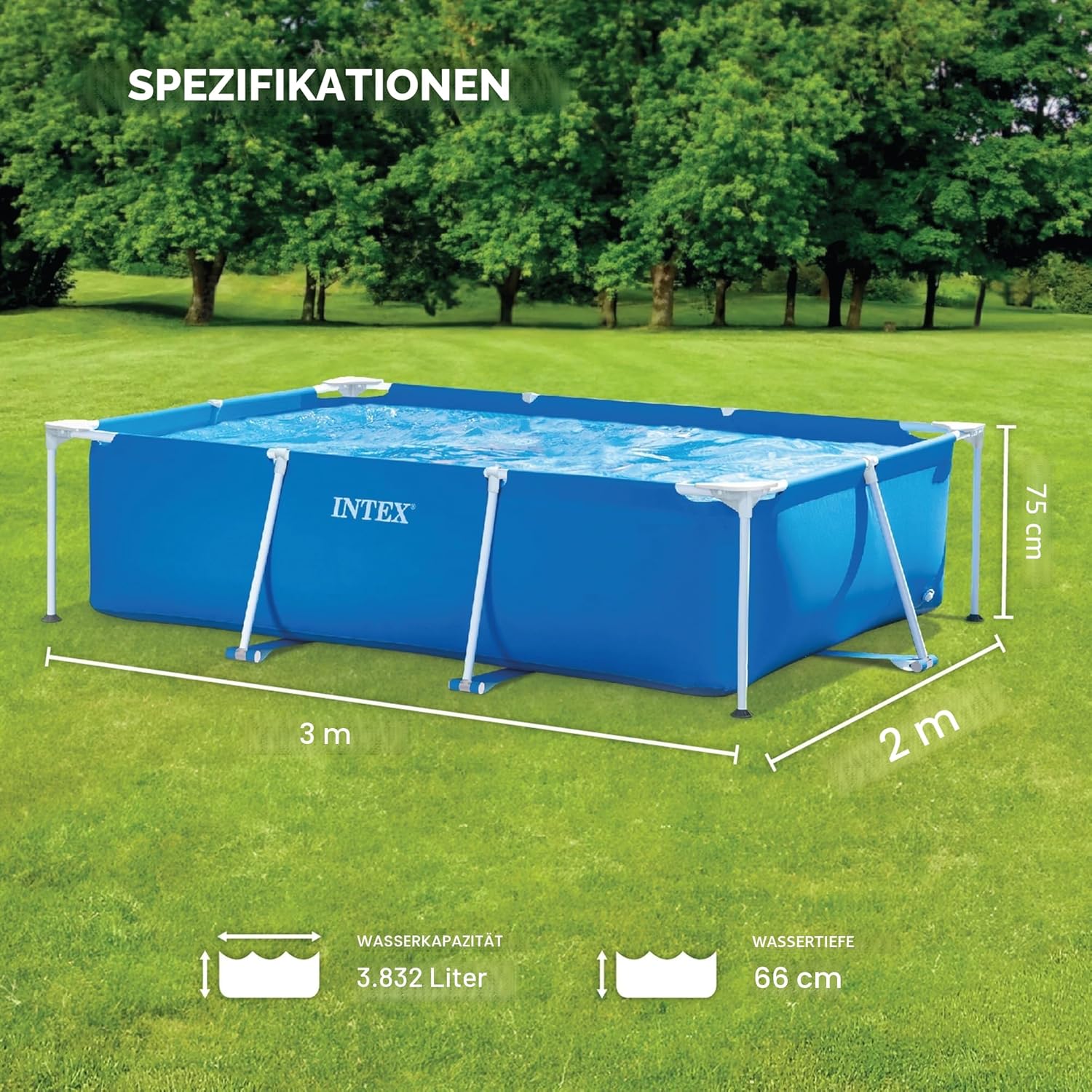 Intex Rectangular Frame Pool, Blau, 300 x 200 x 75 cm