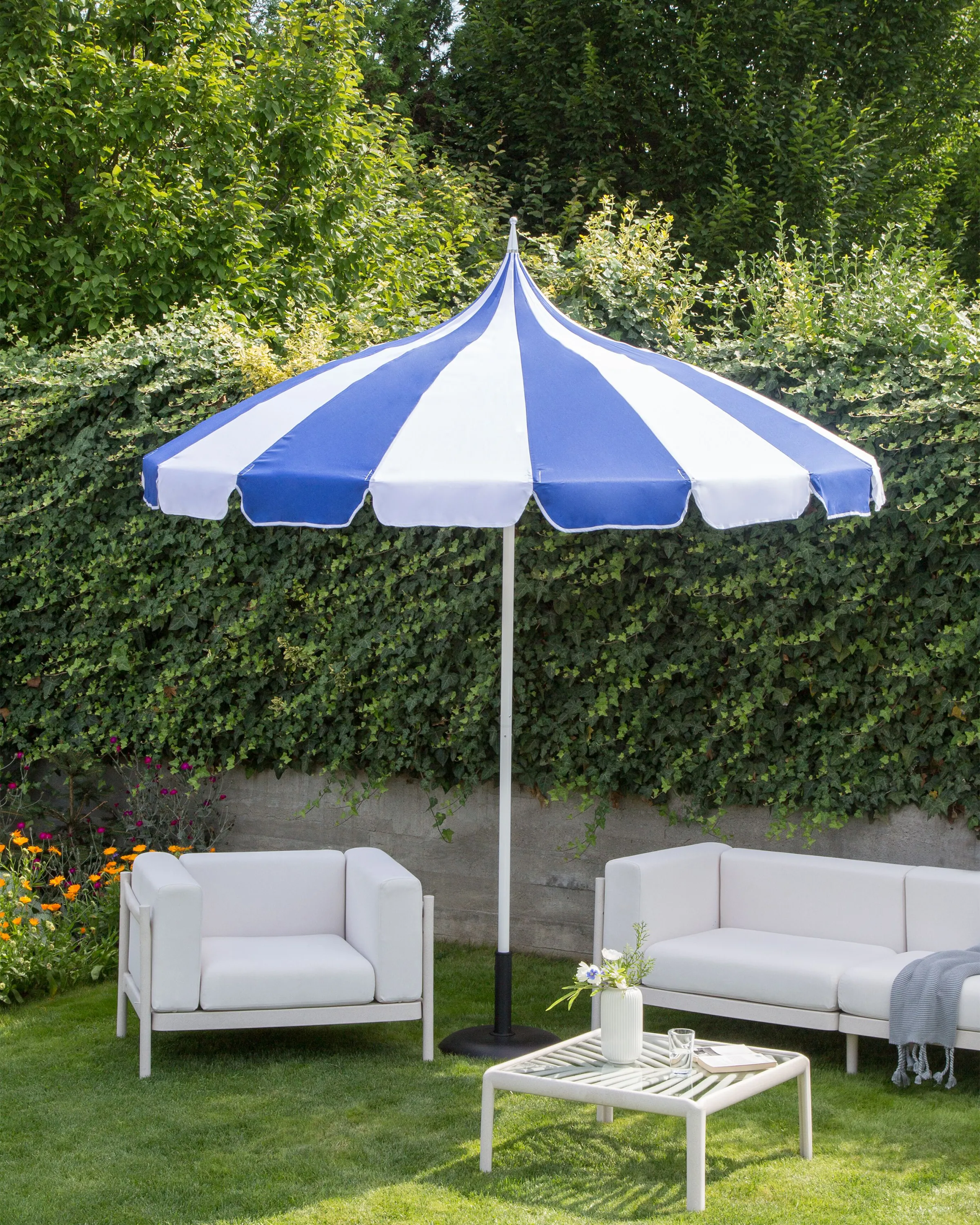 Parasol 245 cm MINOA Wit/blauw