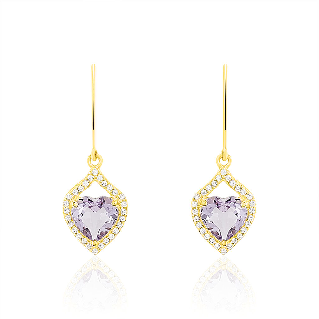 Boucles D'oreilles Pendantes Rosaline Or Jaune Amethyste Et Oxyde