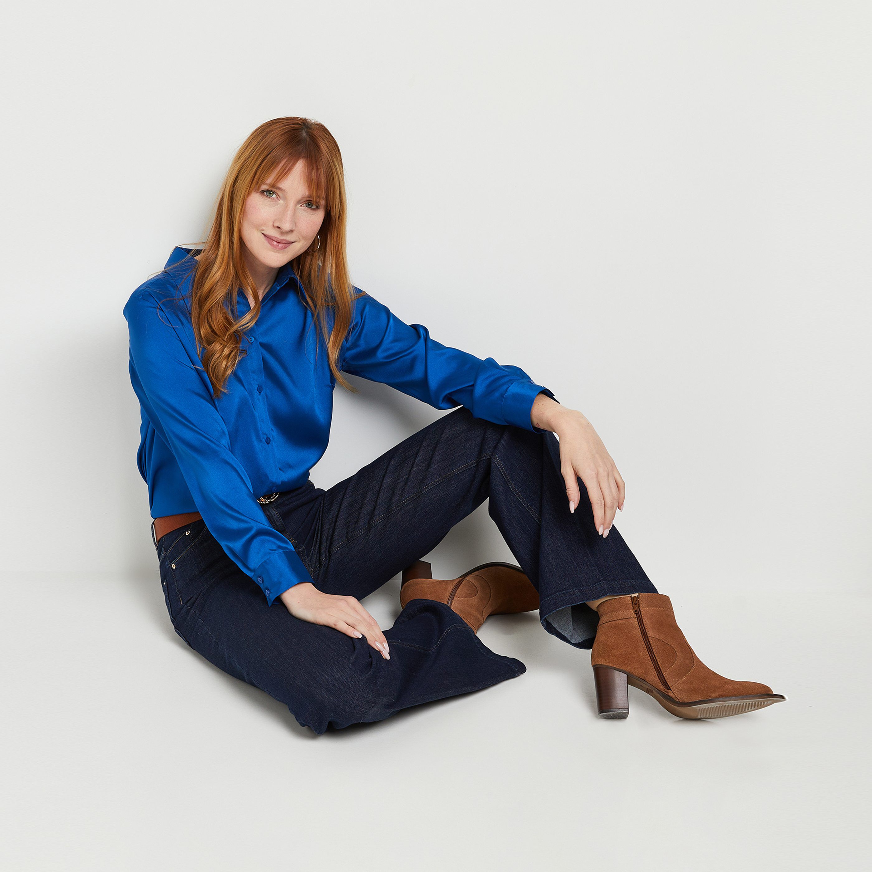 Chemise satin unie - BLEU