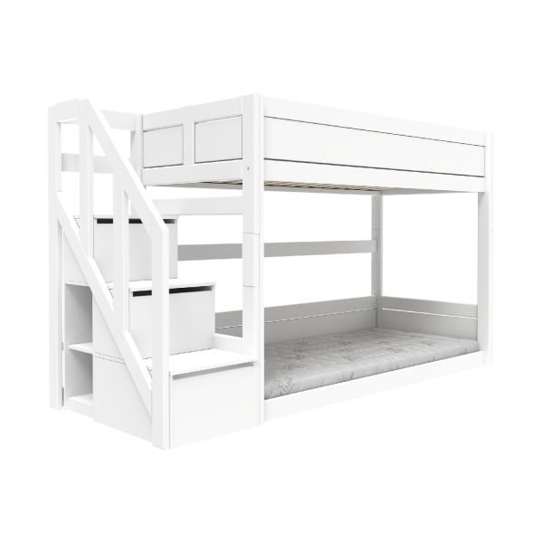 LIFETIME Kidsrooms Laag Stapelbed Met Trapkast - Whitewash - Luxe Lattenbodem
