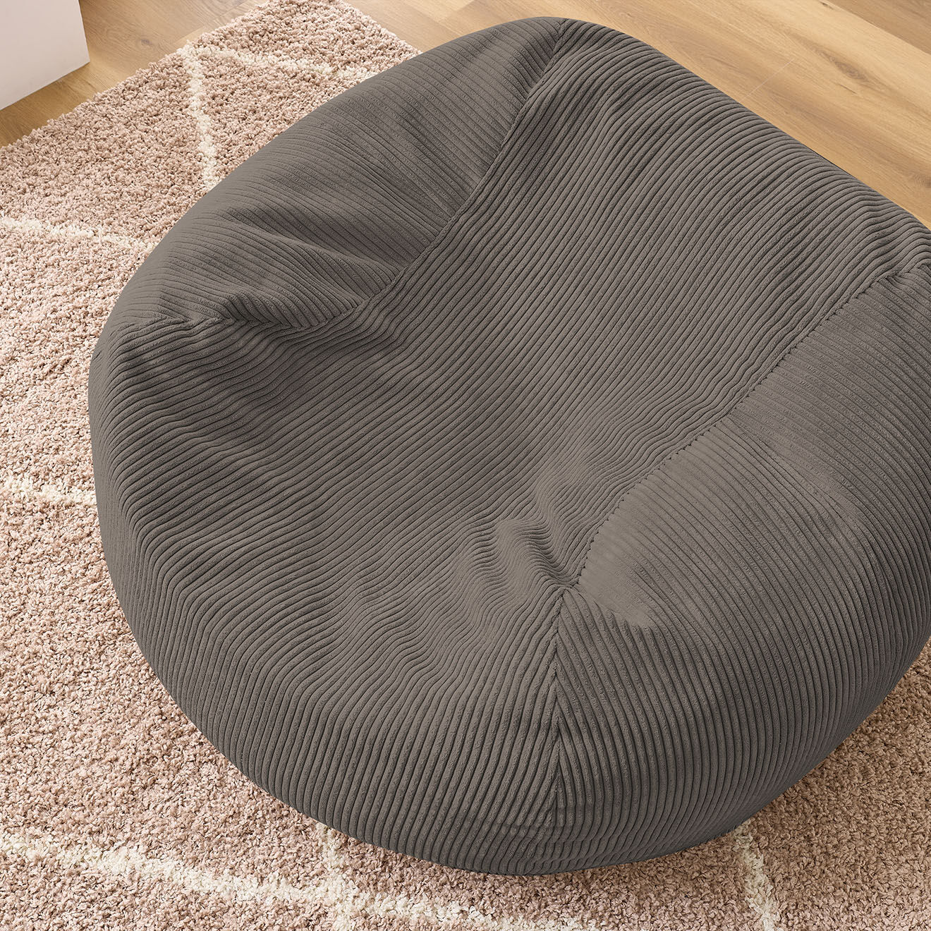 Bobochic Pouf ultra moelleux en Velours côtelé Voltaire taupe - 120x70x60 cm