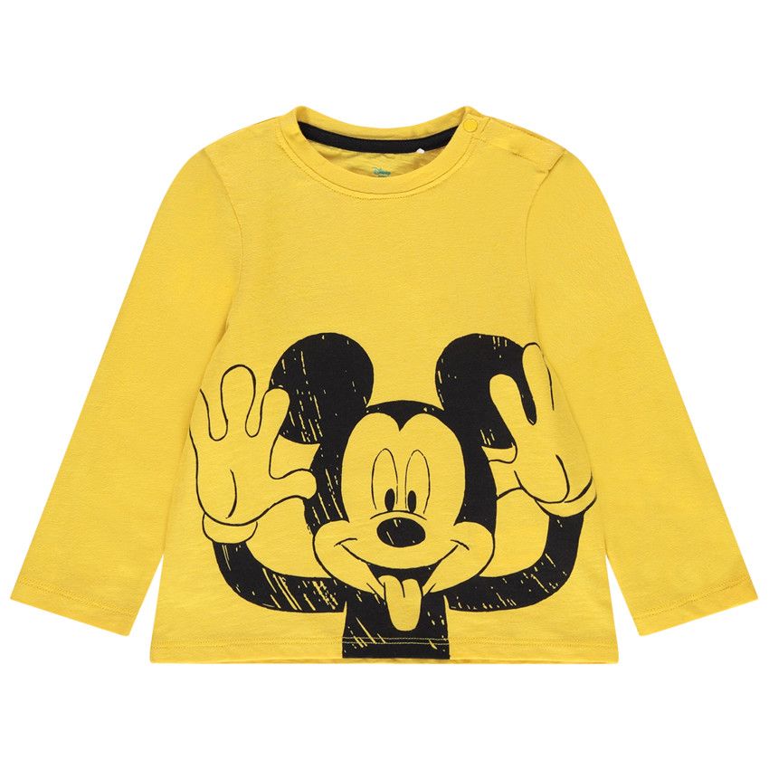 T-shirt manches longues en coton bio print Mickey Disney - Moutarde