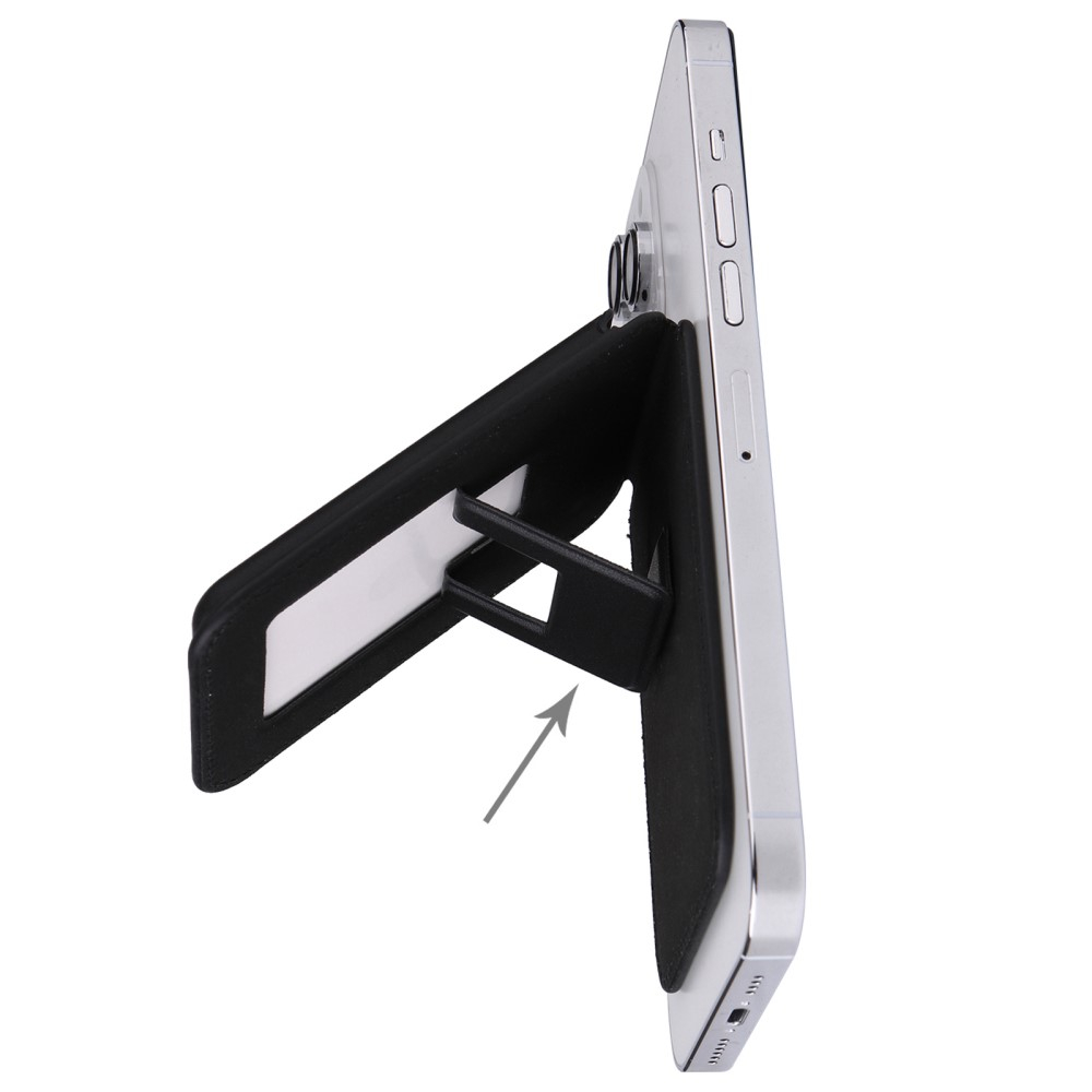 Magnetische MagSafe Leder Wallet Kreditkarten Halterung   Kickstand Aufsteller  - Schwarz