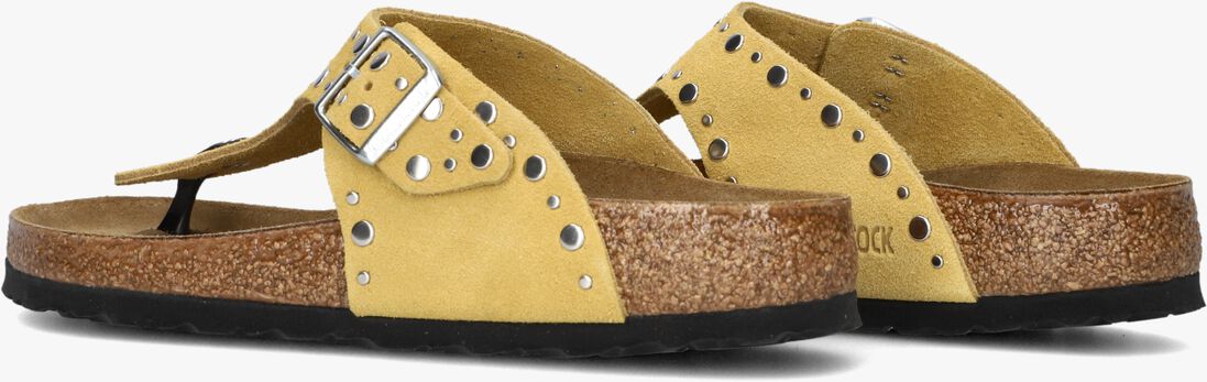 gele birkenstock teenslippers gizeh rivet border