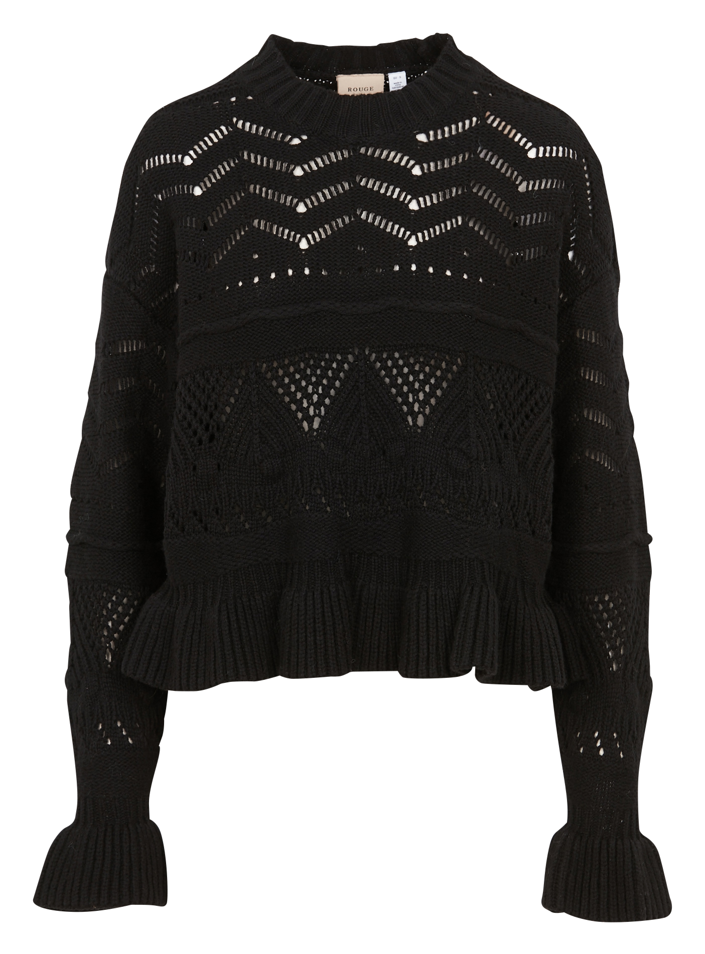 CARMELIA - Pull droit col rond en coton et laine mélangé | Noir