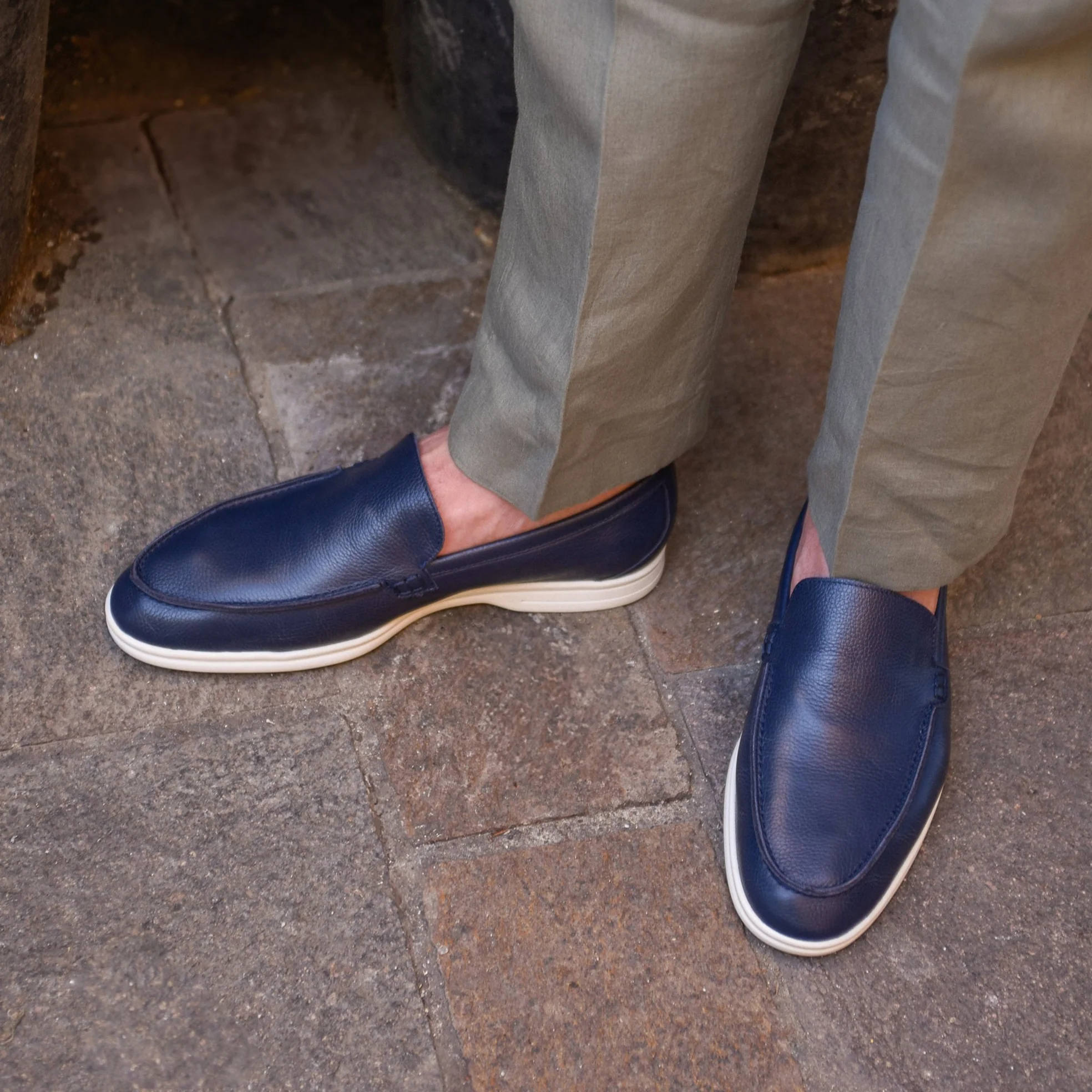 Momy-Mocassin en cuir grainé marine