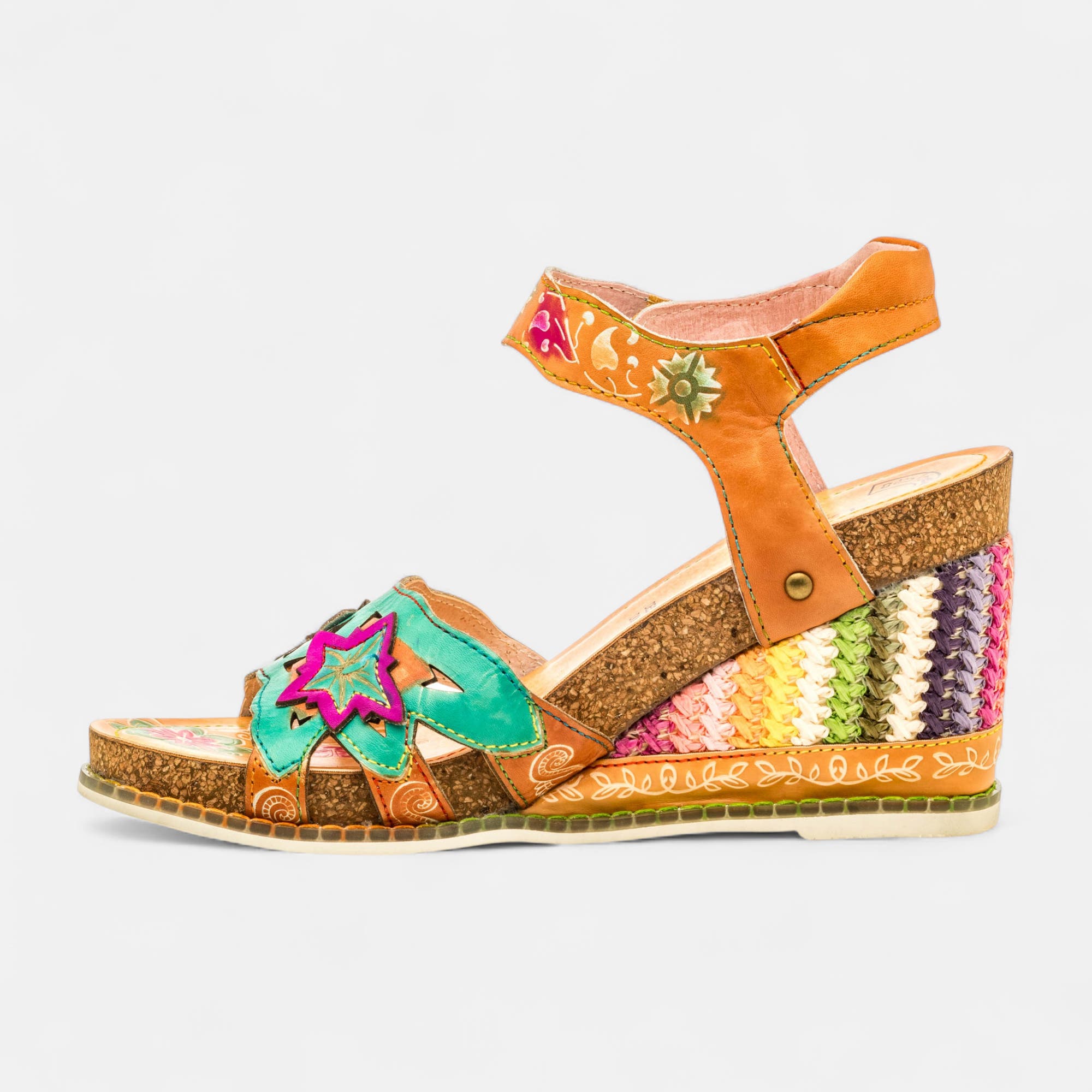 Sandales à talon compensé Femme en cuir vert