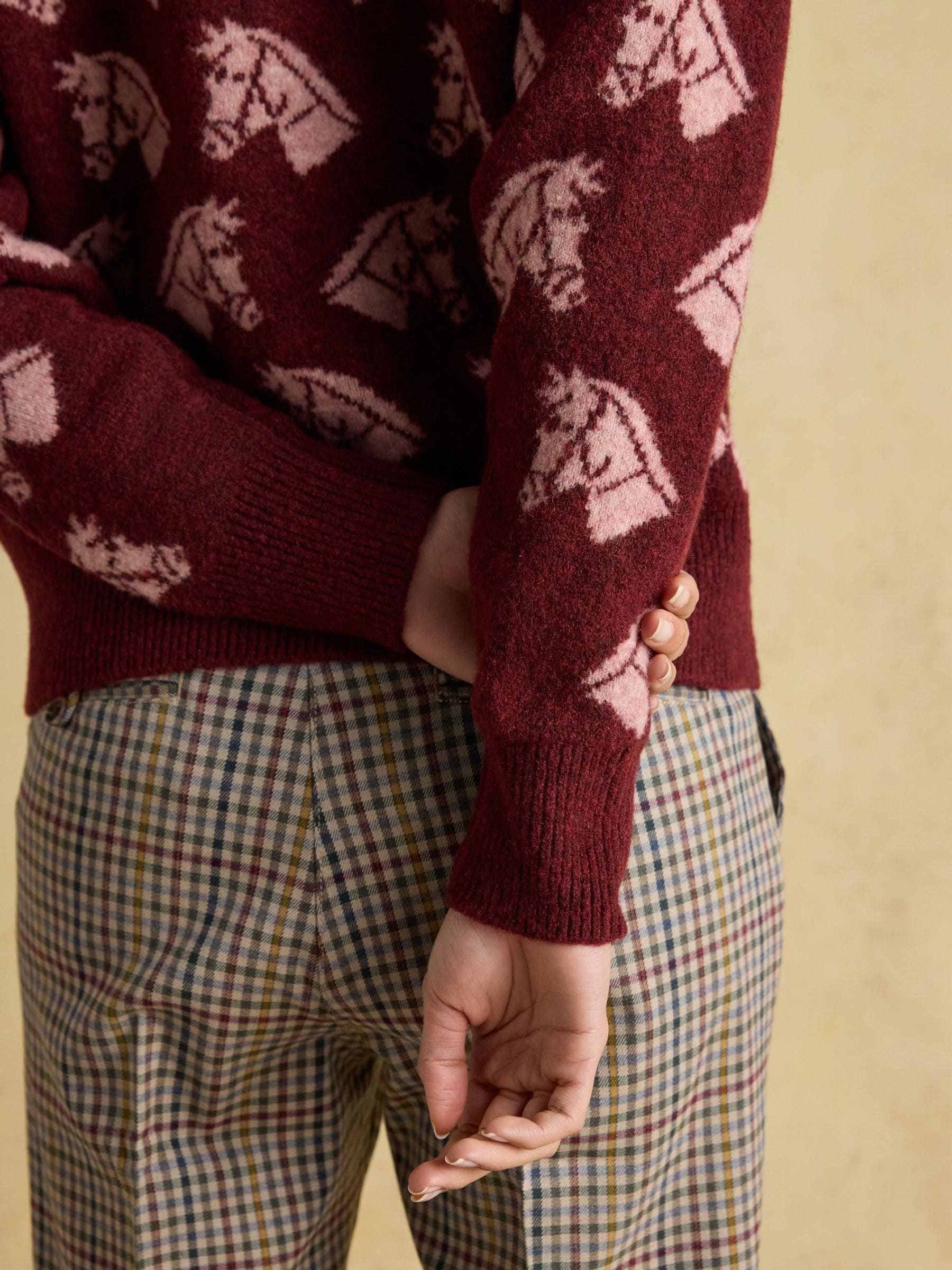 Bourgondisch Tally Ho - Joules Gebreide Trui met Ronde Hals
