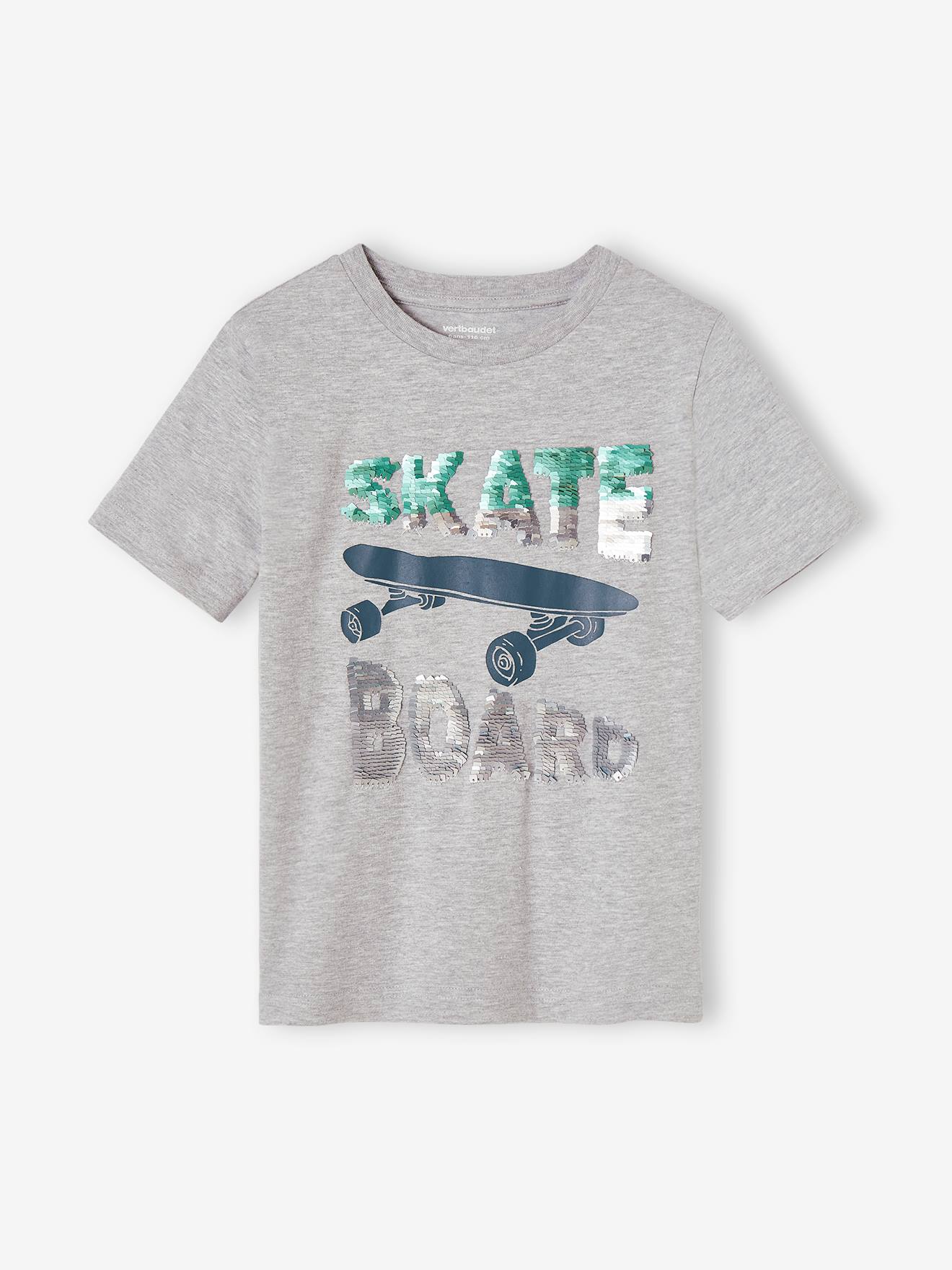 Camiseta de lantejoulas para meninos, cinza mesclado